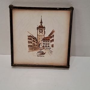 Vintage Switzerland Baden Town Clock Tower Tile Trivit
